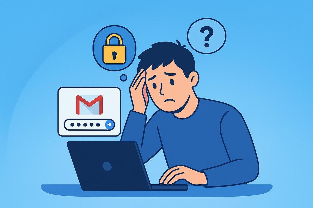 Ilustrasi orang lupa password Gmail di laptop