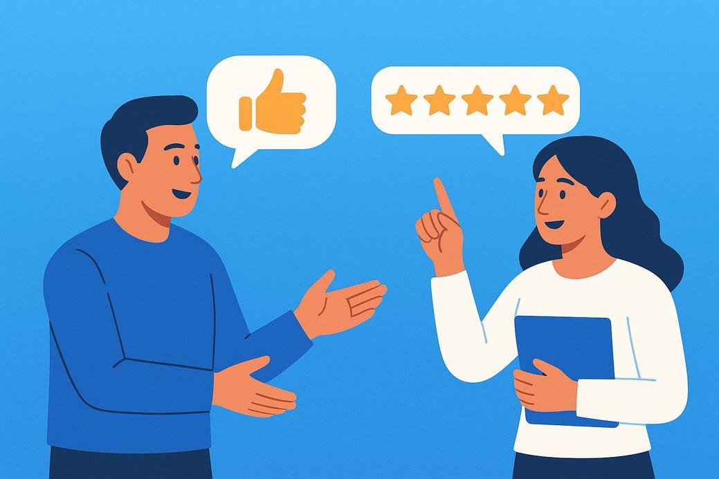 Ilustrasi pemberian feedback antara dua orang dalam komunikasi