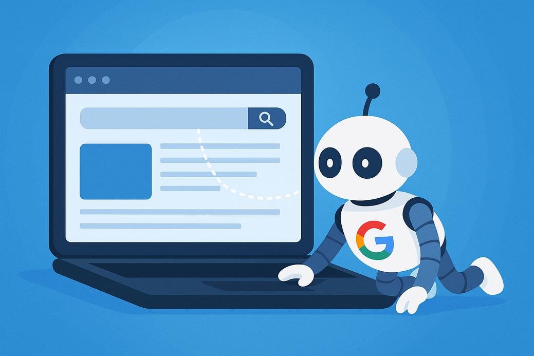 Ilustrasi proses crawling adalah robot Google menjelajahi halaman website