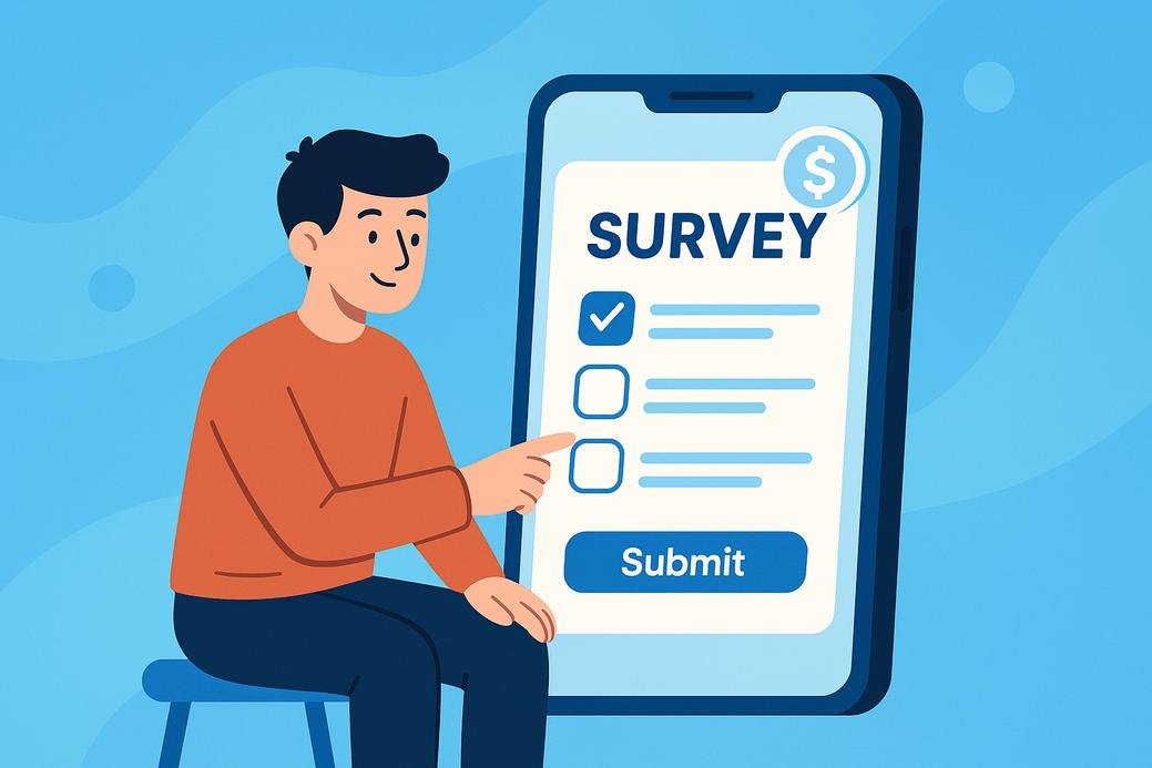 Orang mengisi survei online di aplikasi penghasil uang 2025