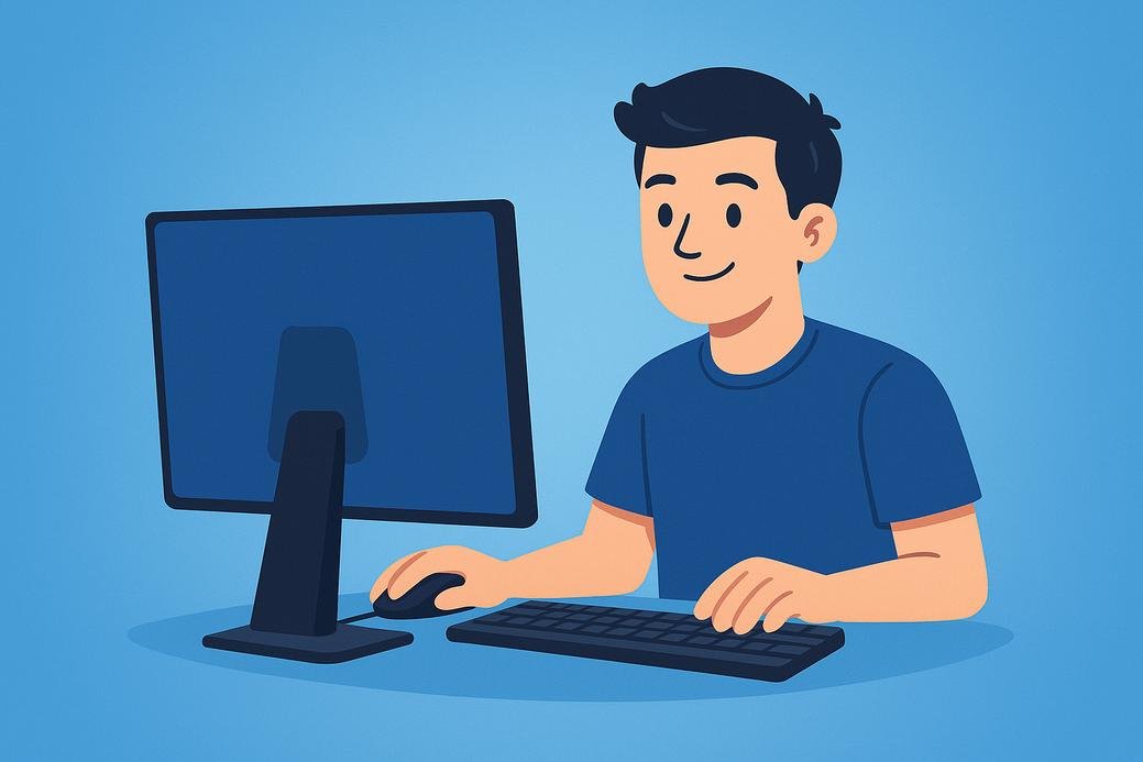 PC adalah Personal Computer - ilustrasi komputer desktop lengkap dengan monitor keyboard dan mouse