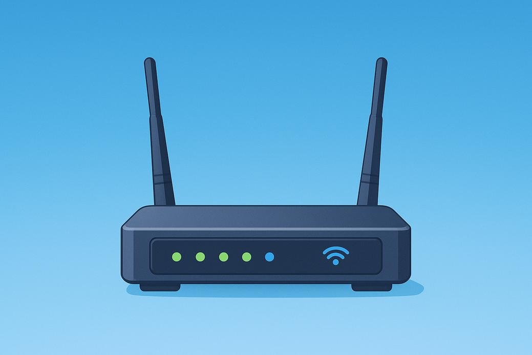 Router wireless modern dengan antena dan indikator LED