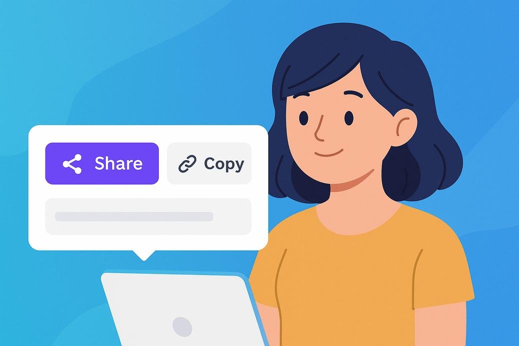 Tampilan tombol share dan link berbagi di Canva untuk download file Canva dari link